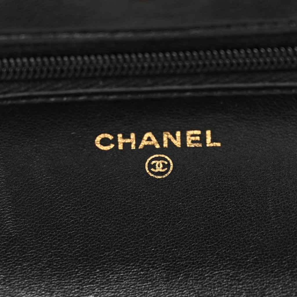 Lambskin Quilted Wallet On Chain WOC Black