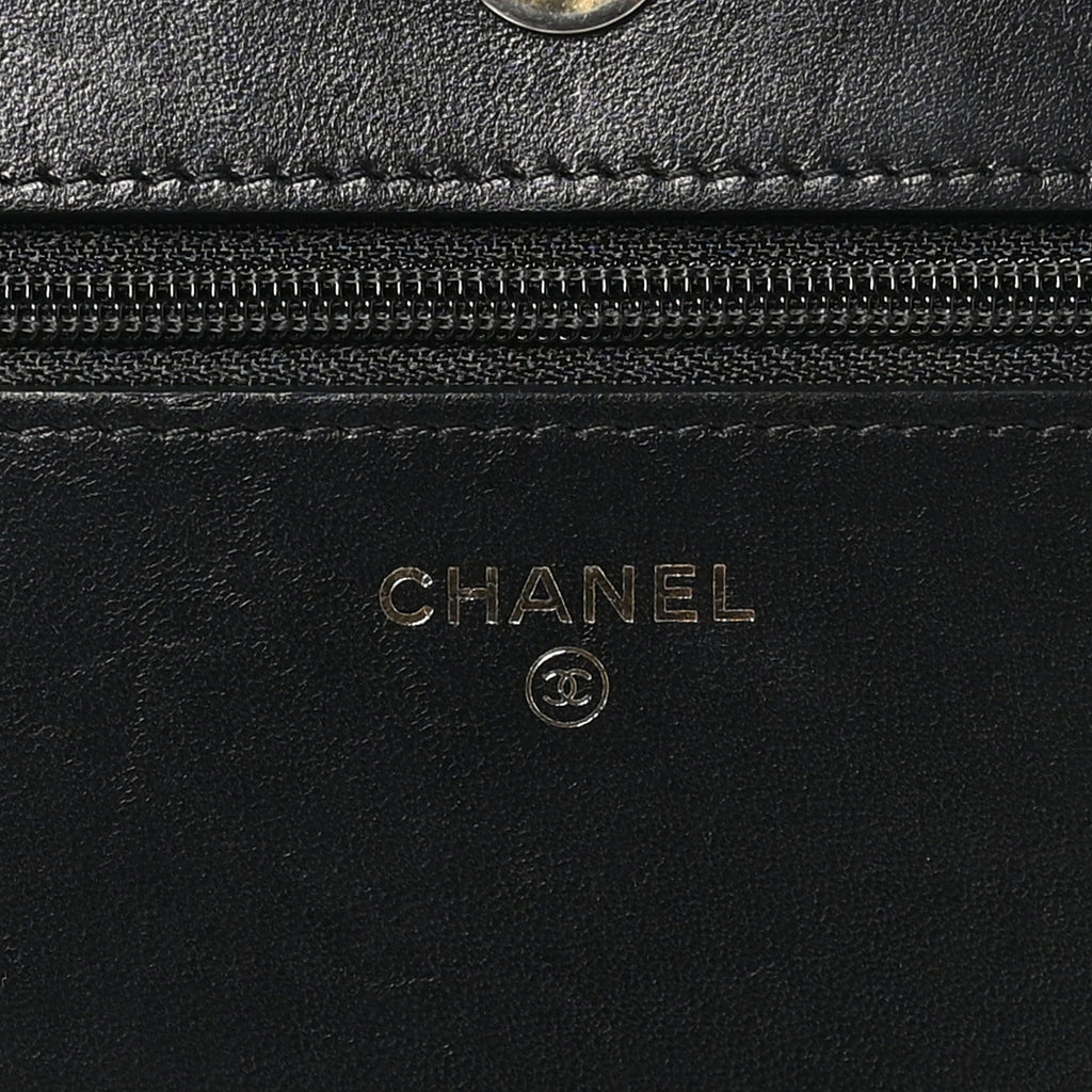 Lambskin Chevron Boy Wallet On Chain WOC Black
