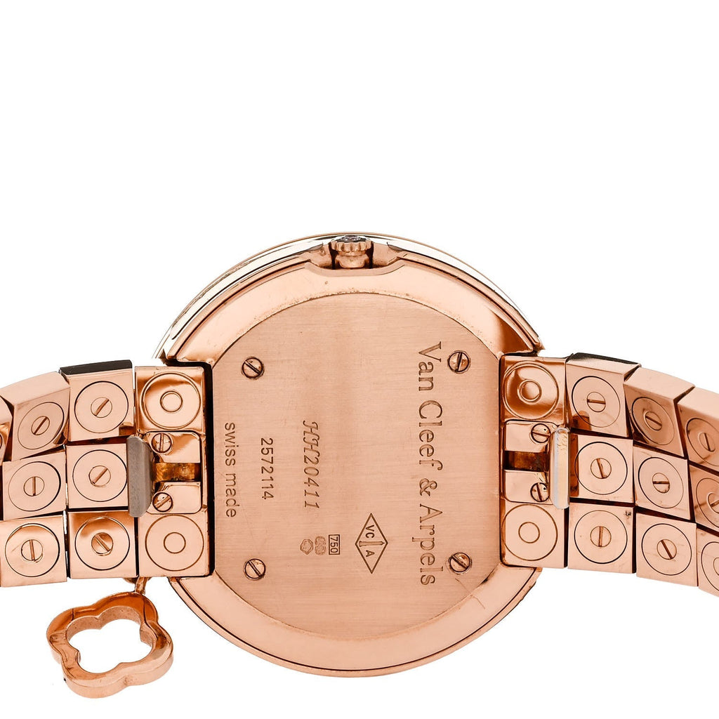 18K Rose Gold Diamond Bezel 32mm Charms Quartz Watch Black