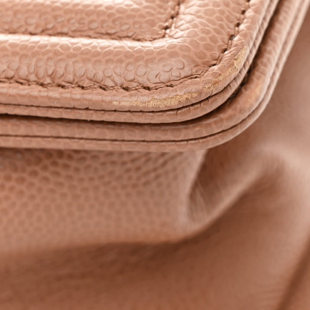 Caviar Chevron Quilted Medium Boy Flap Brown