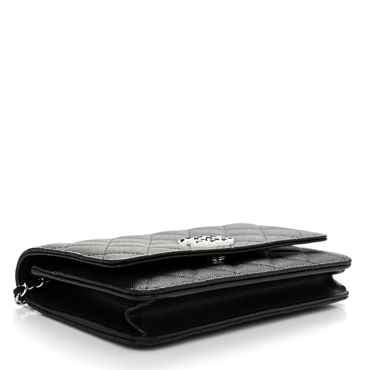 Caviar Quilted Chanel 19 Wallet On Chain WOC Black White