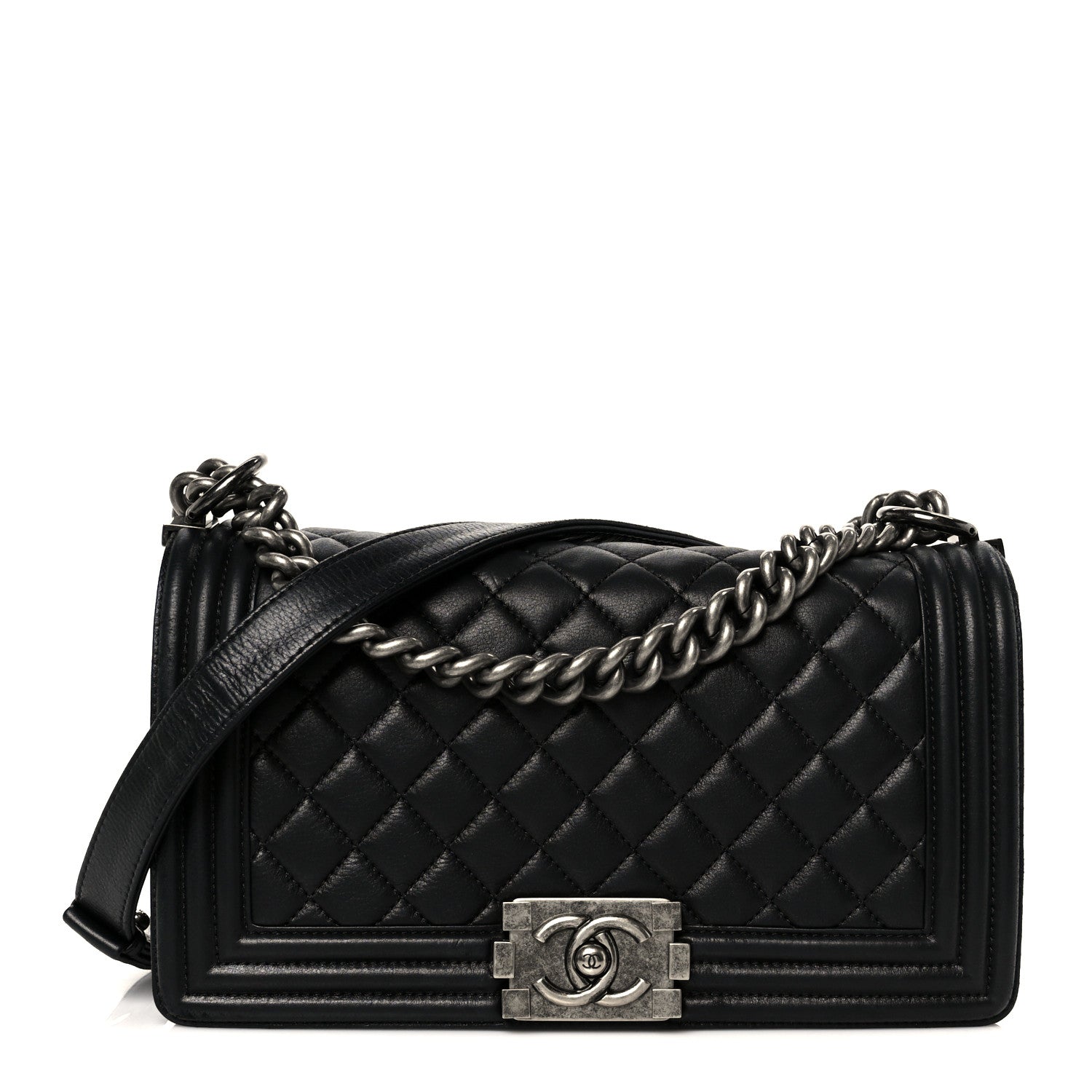 Calfskin Quilted Medium Boy Flap Black