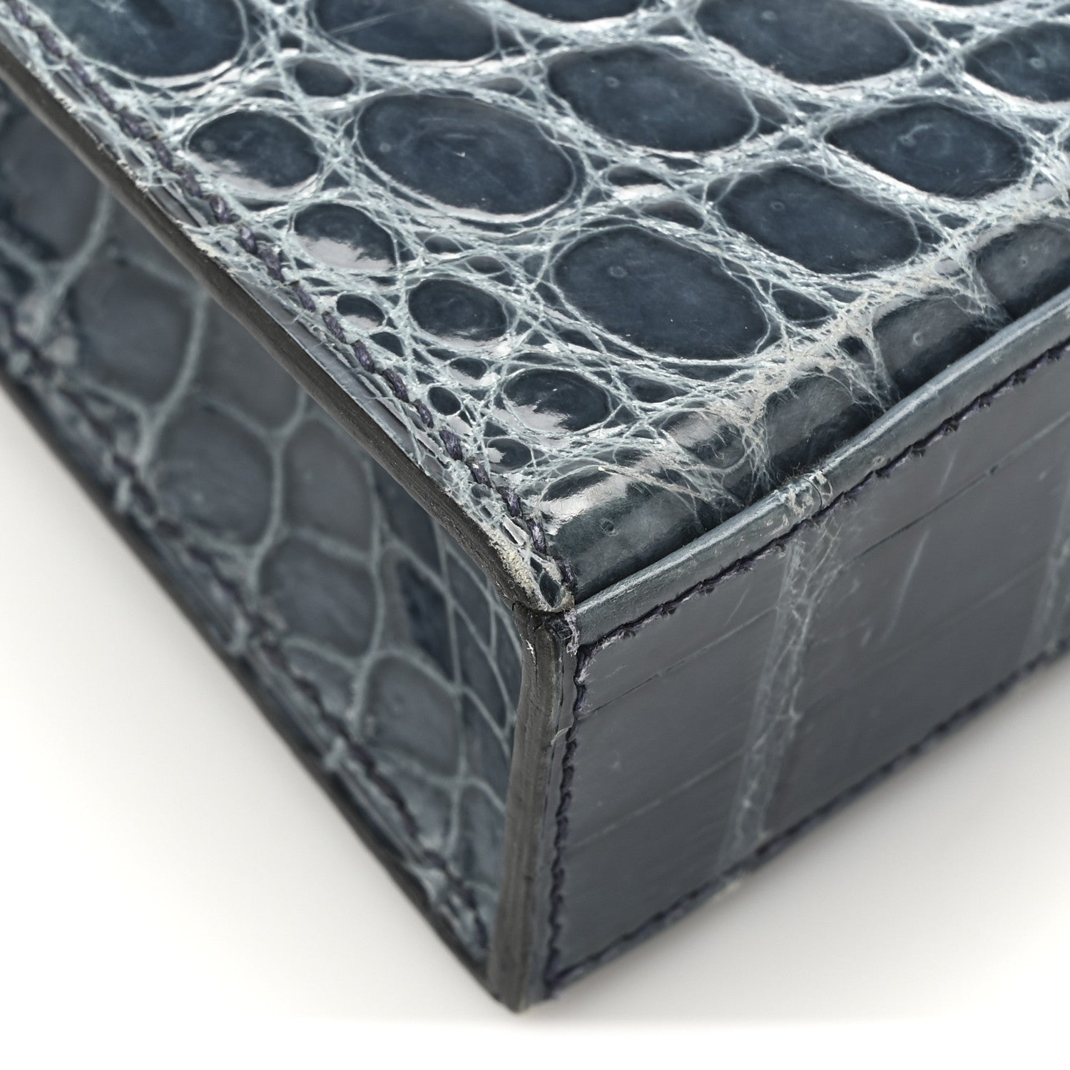 Shiny Niloticus Crocodile Kelly Elan Pochette Bleu Tempete