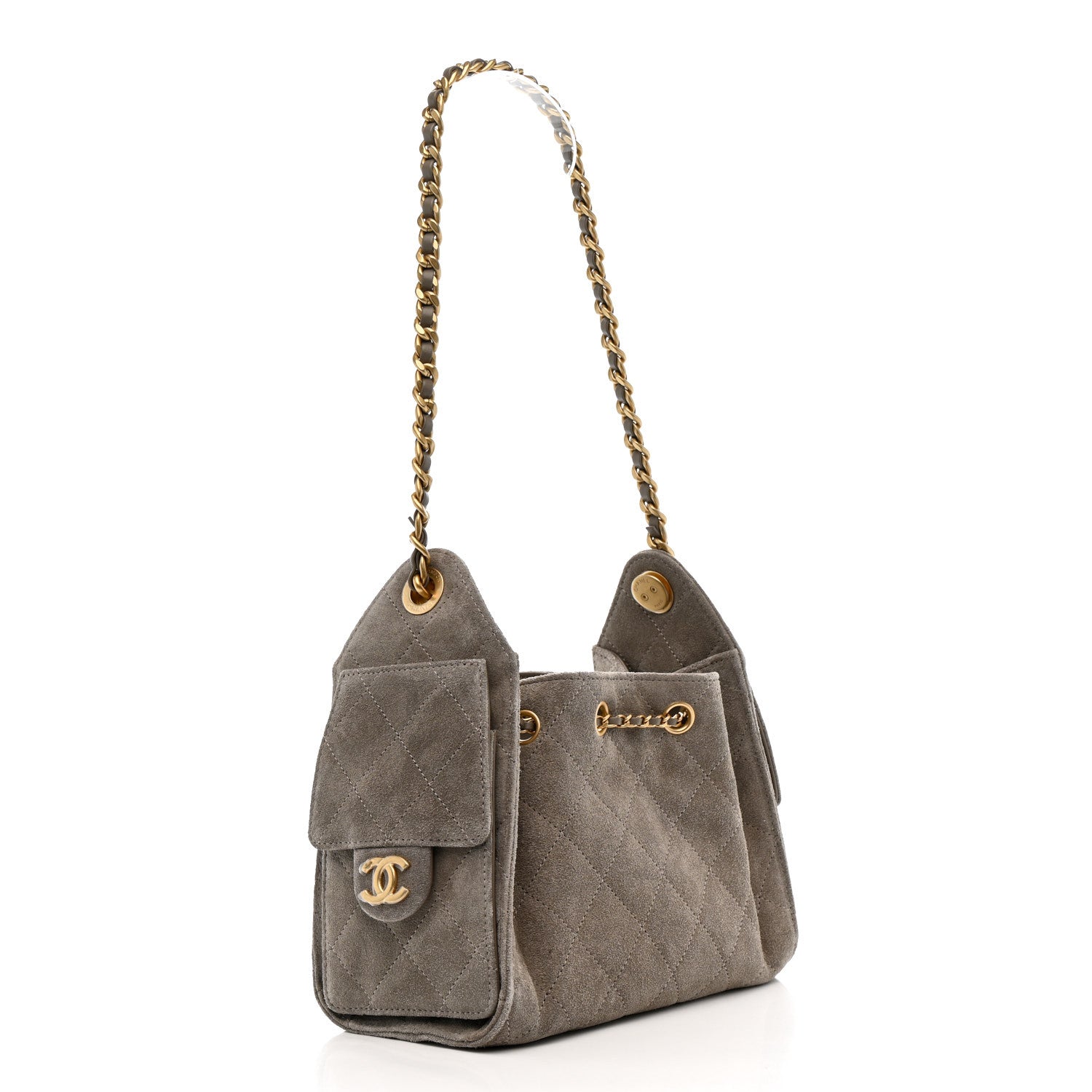 Suede Quilted Mini Chanel 25 Handbag Dark Grey